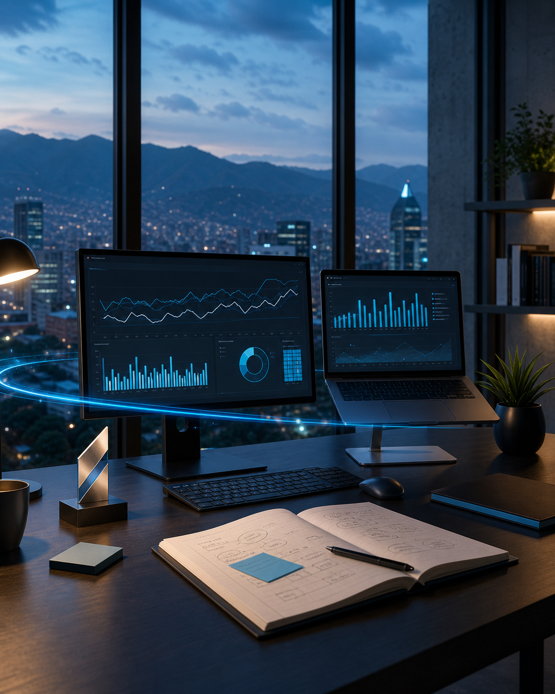Centro de operación y análisis de campañas digitales con vista de Medellín
